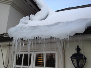 Ice Dam on a rooftop in winter