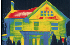 Thermal image of home showing variations in temperature and where energy waste is occuring.